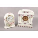 Two ceramic German made mantel clocks, to include, an "Emperor" ceramic clock with Quartz