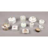 A collection of mainly bone china trinket boxes to include, Wedgewood Hathaway Rose and Limoges as