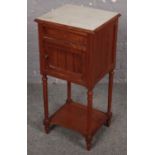 A French style pitch pine marble top pot cupboard.