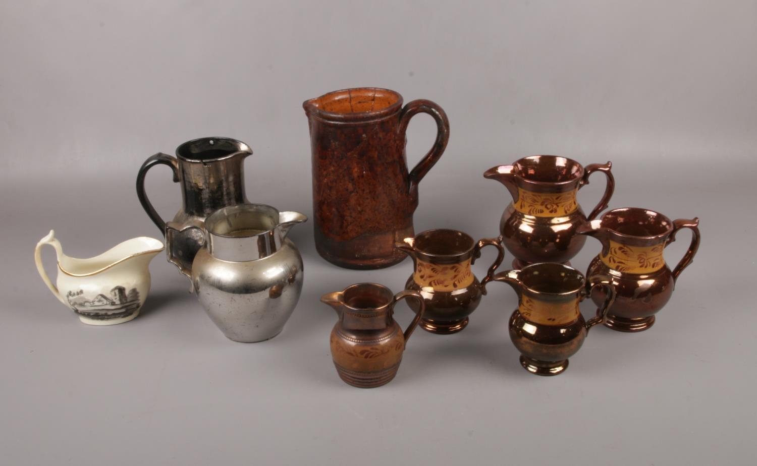 Five copper lustre graduated jugs to include similar examples - Image 2 of 2