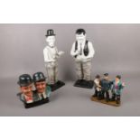 A group of Laurel & Hardy ceramic figures, black & white figures (45 cm height), bust of Laurel &