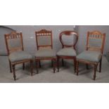 Three Mahogany carved saloon chairs & a Victorian mahogany ballon back chair