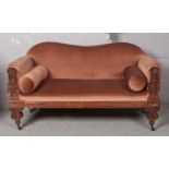 A Victorian parlour sofa, with carved mahogany frame and castor supports. (Height 92cm, Width 165cm,