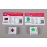 Two Large Natural gemstones, Emerald & Ruby, Pear & Octagon cut, Enhanced & heat treated, 7.87ct &