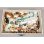 A tray of costume jewellery to include foil necklaces, agate, bracelets, pilgrim bangle, etc.