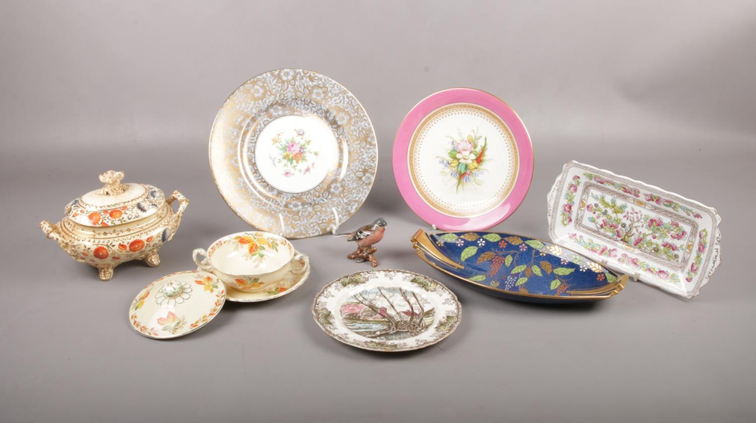 A collection of ceramics comprising of, a 19th century Royal Worcester plate with hand painted