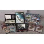 A box of mostly military diecast vehicles to include Franklin Mint Precision Models boxed fighter