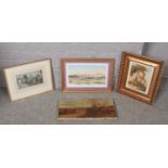A collection of four pictures, three framed and one unframed, comprising of a framed art print of