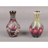 Two contemporary Moorcroft pottery baluster vases, 'April Tulips' and one similar example, 13.5cm