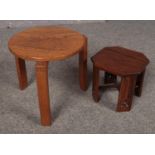 Two wooden occasional tables, the darker table height is 23cm x 27.5cm wide, and the lighter with