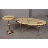 Two 1960's gilt metal and onyx effect topped coffee table and side table (39.5cm height 93.5cm