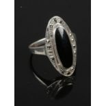 A silver Black onyx & Marcasite ring, size O