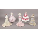 Five Coalport figurines, Ladies of Fashion 'Liz'& 'Melody', Four Seasons Summer limited edition of
