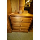 Pine three drawers bedside chest of drawers