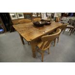 Pine kitchen table with four chairs