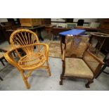 Wicker work chair and upholstered chair