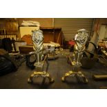 2 Brass & Cast Lion Form and Irons