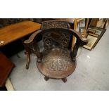 Carved Oak revolving office chair