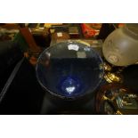 Large blue glass bubbled vase