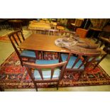 A.Younger and son Fonseca dining table with six chairs in afromosia with blue leather seats