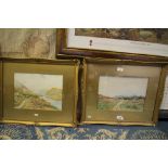 R S Pollard - two watercolours of country scenes, framed