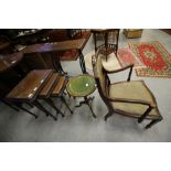 Edwardian inlaid mahogany nursing chair, wine table & nest of tables