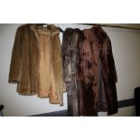 Ladies vintage Astraka brown fur coat and 2 other coats