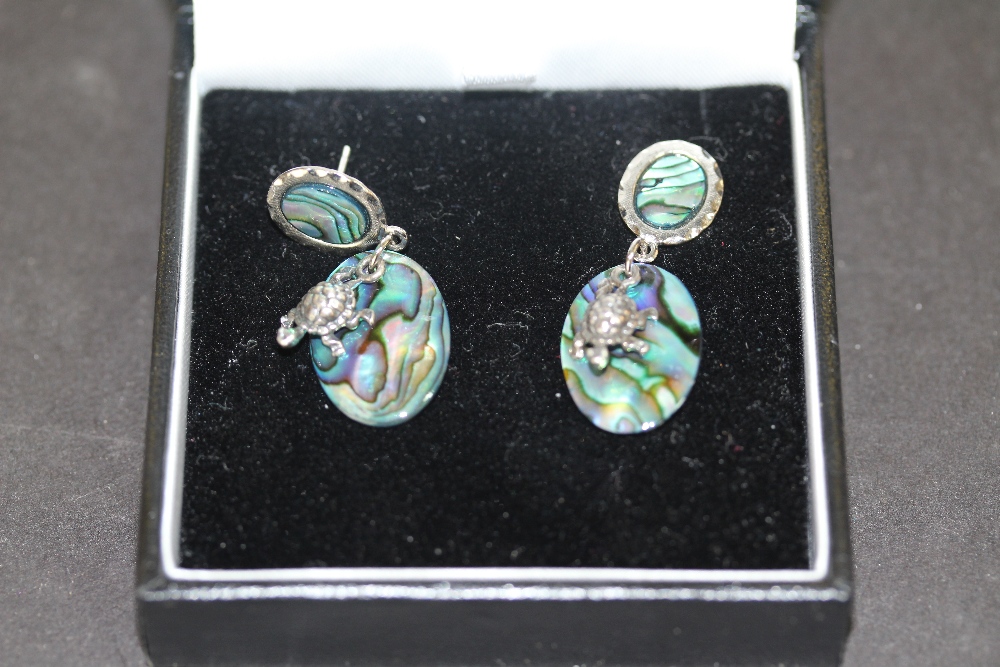 White metal and abalone shell 'turtle' earrings