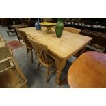 Pine table with drawer (160cm x 85cm) and 4 kitchen chairs