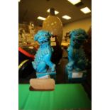 Pair of Chinese Turquoise blue glazed pottery Foo Dogs