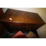 19th Century Continental oak cabinet, front carved with leaves, 85cm wide x 40cm deep x 68cm high