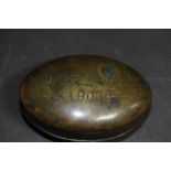 Late Victorian brass oval pipe tobacco box dated 1900, James Hall