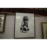 Framed black & white print of Maasai lady by Mackinson