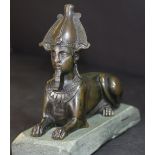 Cast bronze sphinx desk paperweight on slate base