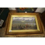 Edwardian oil painting, lake scene