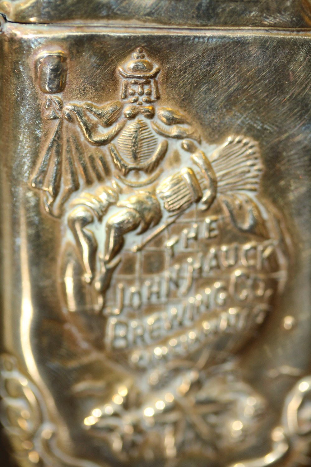 Late 19th Century American embossed brass vesta case worded 'The John Hauck Brewing Co. Cincinnati' - Image 3 of 4