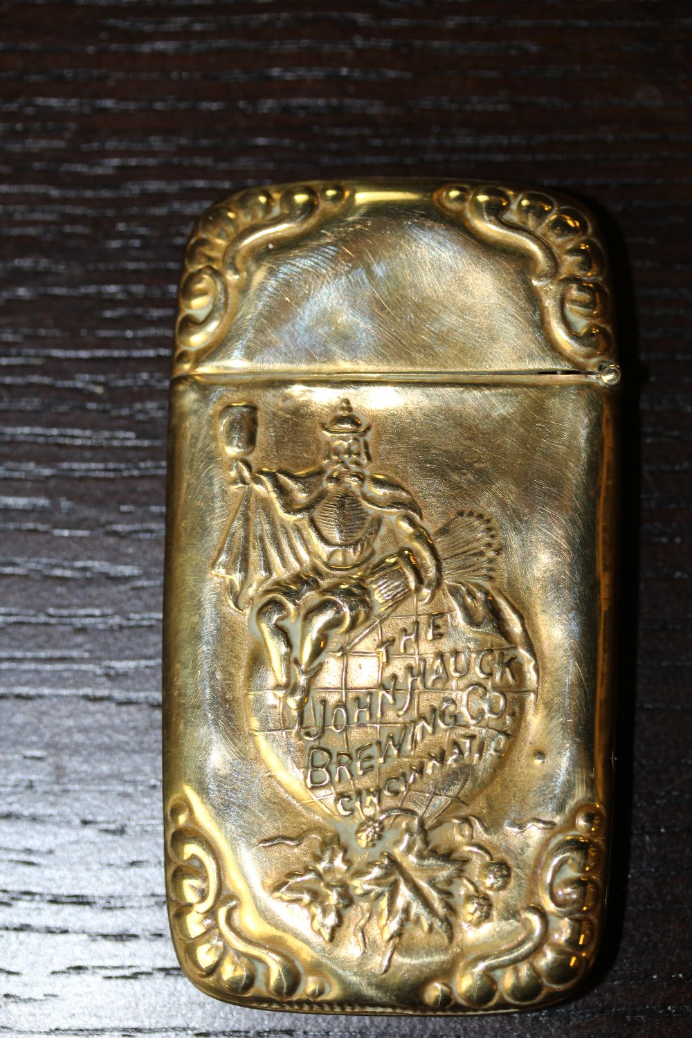 Late 19th Century American embossed brass vesta case worded 'The John Hauck Brewing Co. Cincinnati' - Image 4 of 4