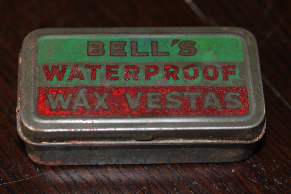 Early 20th Century tin advertising vesta case, lid worded 'Bell's Waterproof Way Vestas'