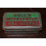 Early 20th Century tin advertising vesta case, lid worded 'Bell's Waterproof Way Vestas'