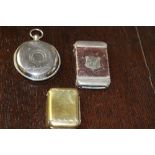 Early 20th century chromed circular 'pocket watch shape' vesta case engraved 'Fred Quarterman' and