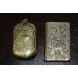 Late Victorian Aesthetic brass book pattern vesta case, cast with flowers and an engraved brass