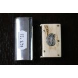 Victorian bone vesta case set to from with plated letters 'LB' and a plated vesta case