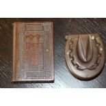 Late Victorian stained wood vesta case with double opening, engraved with flowers and open cartouche