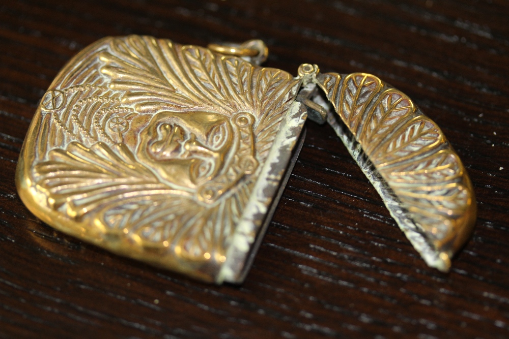 Late Victorian embossed brass 'Native American' vesta case - Image 3 of 3