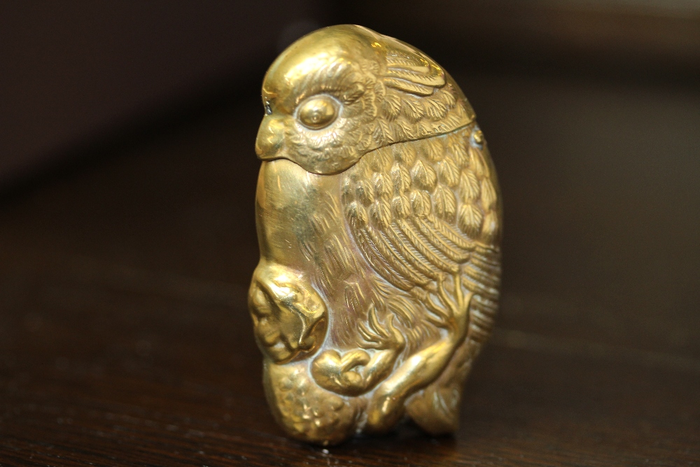 Early 20th Century embossed brass bird and toad vesta case