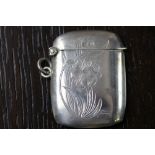 George V silver Art Nouveau vesta case by T.H.H., engraved with flowers, Birmingham 1911 (lid