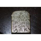 Late Victorian plated novelty vesta case, worded 'Bil Stumps His Mark'