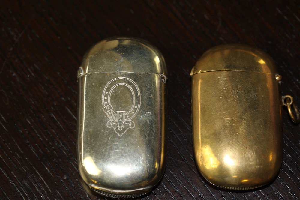 Two Victorian large ovoid vesta cases, one brass, the other plated with open buckle cartouche - Image 2 of 2