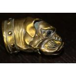 Victorian embossed brass bulldog vesta case with glass eyes