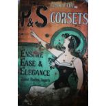 Large pictorial enamel sign 'Ask For P&S Corsets, Ensure Ease & Elegance' 138cm x 92cm